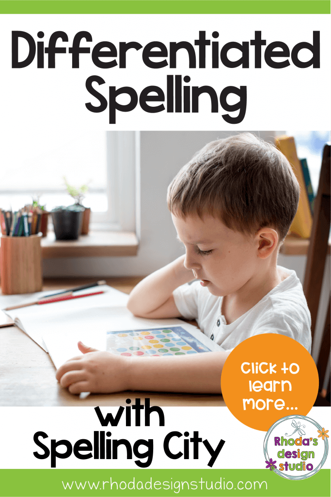 Use Spelling City to help differentiate your spelling levels. Strategies to help students spell by providing activities and games that are fun and rigorous. Spelling lists are provided for elementary and upper elementary grades. #rhodadesignstudio