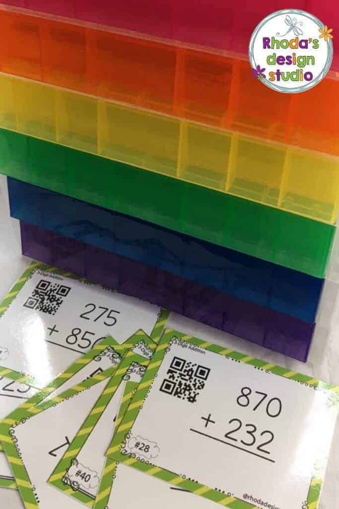 rainbow bins to organize task cards in your classroom