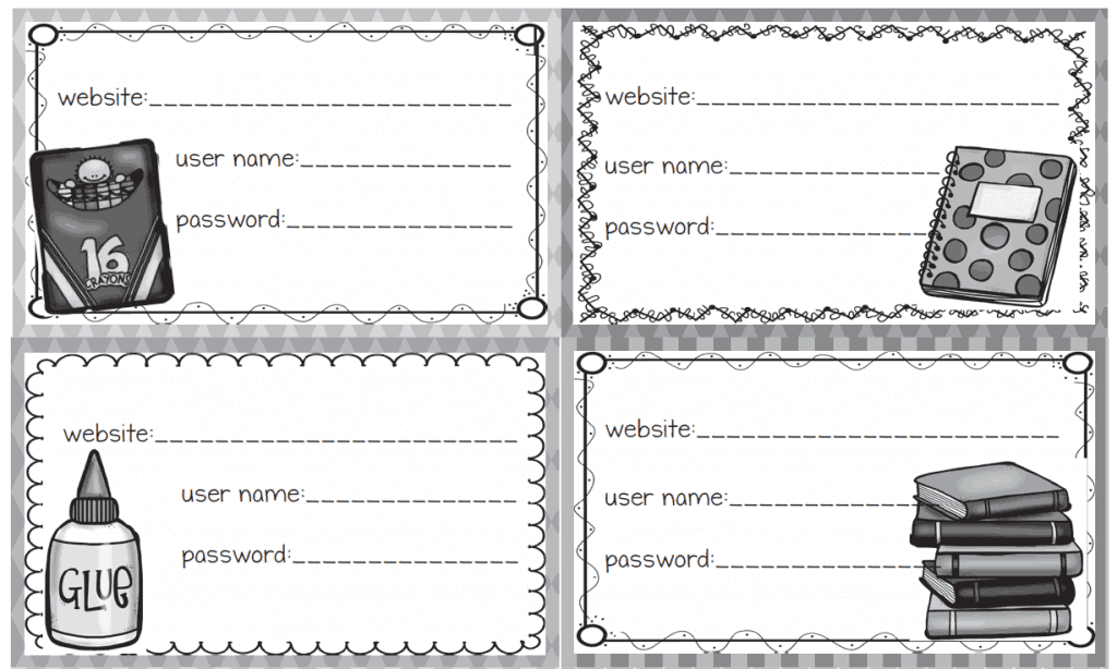 24 colorful name tags and password cards. Print as many website cards as needed to keep track of your students user names and passwords. Great for sites like MobyMax, Wonders student area, NWEA Skills Navigator, and more!