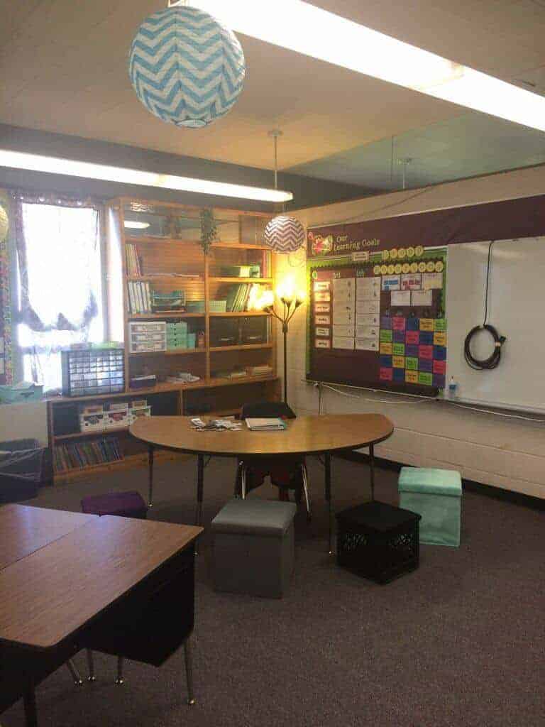 Makeover Classroom Reveal 2016-17 Rhoda Design Studio. Alternate seating, lighting, and Daily 5 reading/math. 3rd and 4th grade classroom.