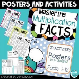 Multiplication fact posters. K-5 Math Teaching Resources. 70 activities and posters for facts 1-12