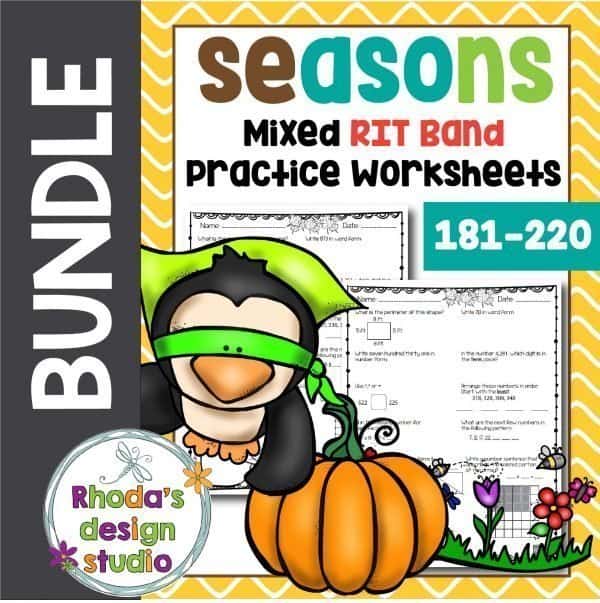 Differentiated math worksheets for RIT Bands 181-220. Practice math skills and concepts with seasonal themes.