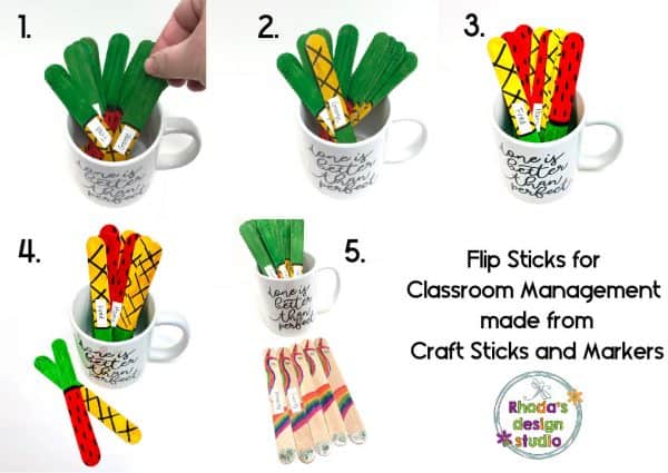 Use flip sticks made from craft sticks to help with classroom management. Keep track of which students you have called on and which still need a turn. Create a llama, unicorn, watermelon, or pineapple stick to match your class theme.