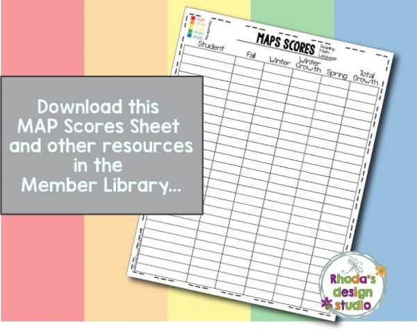 Test data tracking sheet for student testing results.