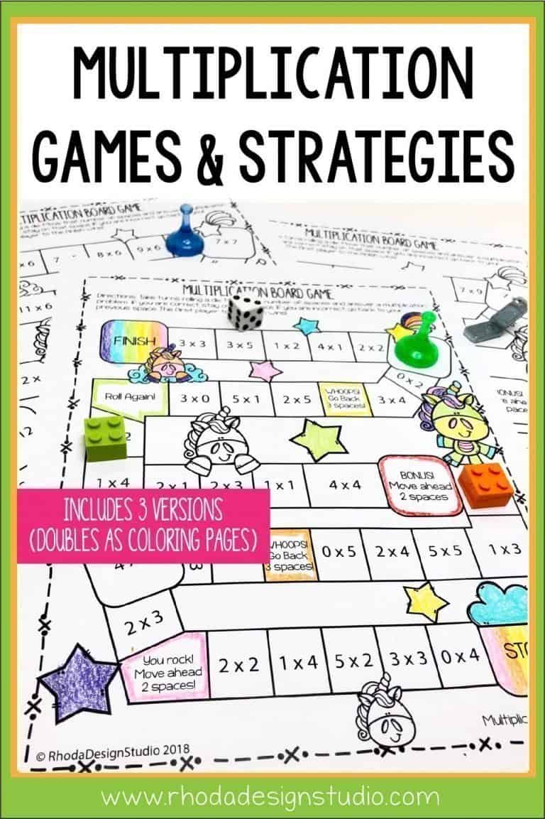 Get a free multiplication game that your child or students can color and play with to practice their facts. Multiplication strategies and ideas for practicing math without timed tests.