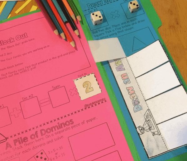 Using supplies such as cards and dice will help kids learn their multiplication facts. 