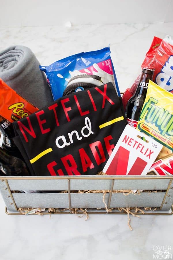 netflix and grade movie night basket for teacher Christmas gifts