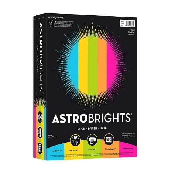 Astrobrights paper pack for a classroom.
