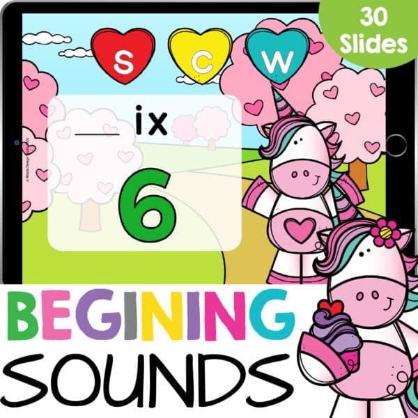 beginning sounds practice with unicorns