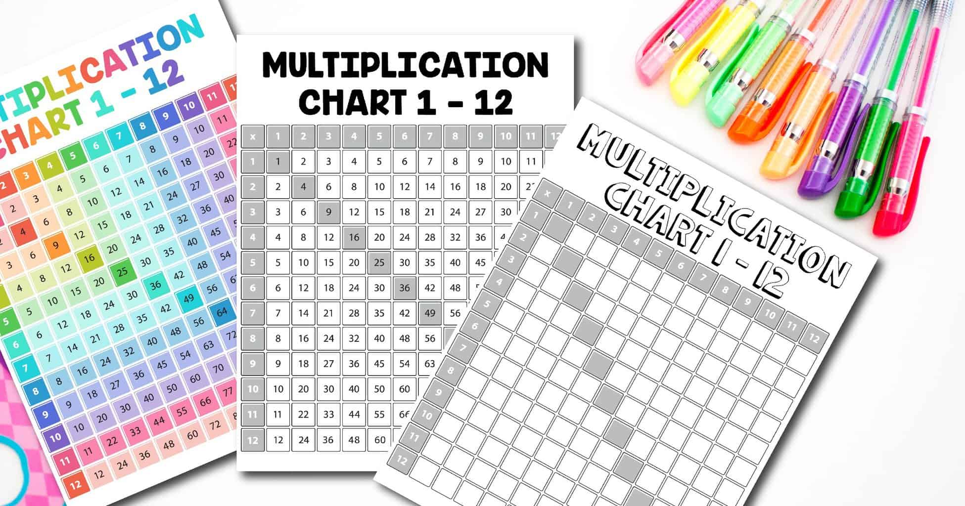Free Printable Multiplication Charts: Coloring Page, Black and White, Pre-Colored