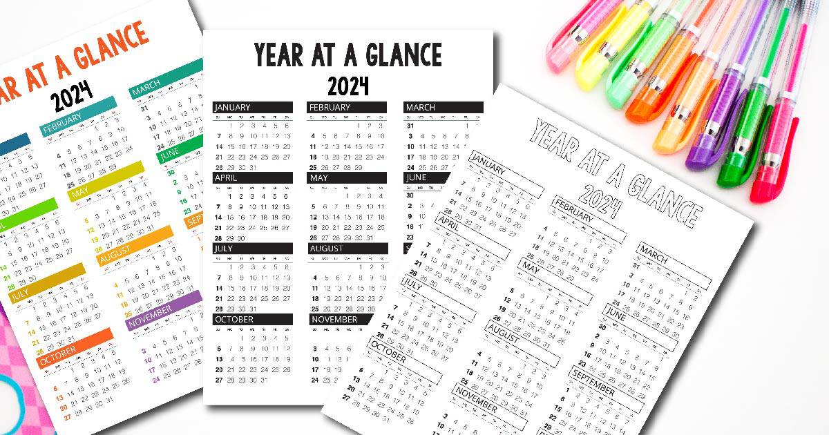2024 Year at a Glance Calendar Free Printable