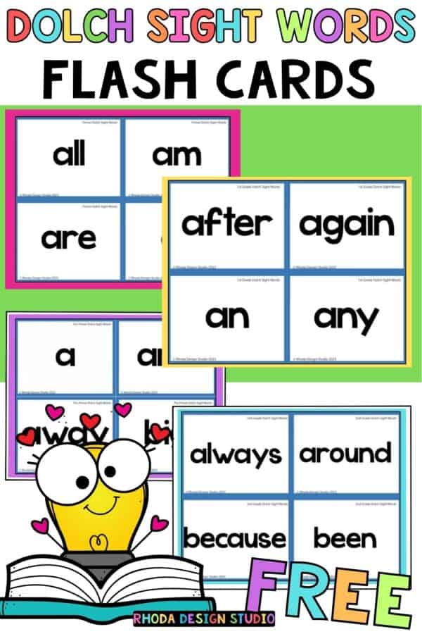 Sight word flashcards for Dolch Sight Words Preschool to Grade 3. These easy-to-use, engaging flashcards are based on the Dolch sight word list. Try them for FREE today!