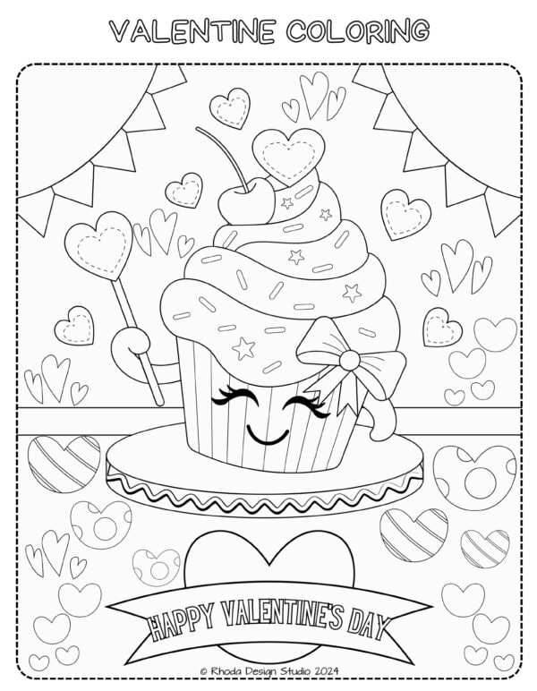 free kawaii cutie cupcake printables for valentines coloring page-1