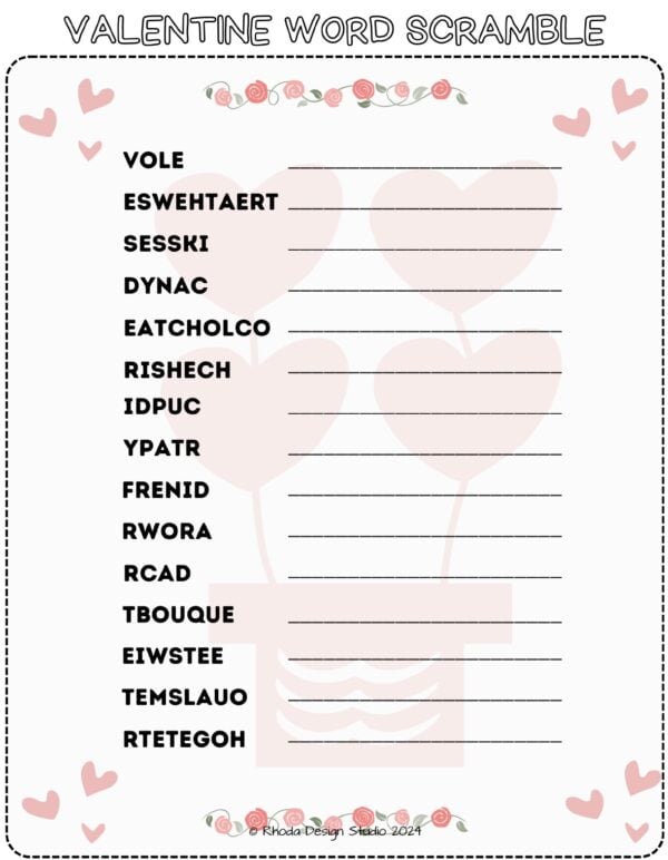 word scramble free printable printables for valentines coloring page-4