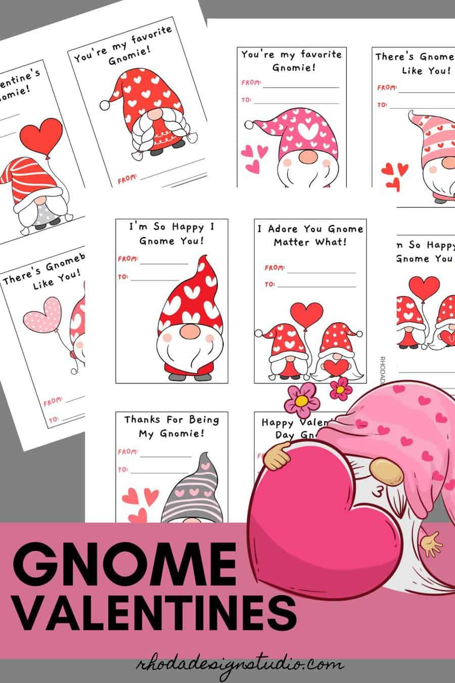 Free Printable Gnome Valentines and Coloring Pages