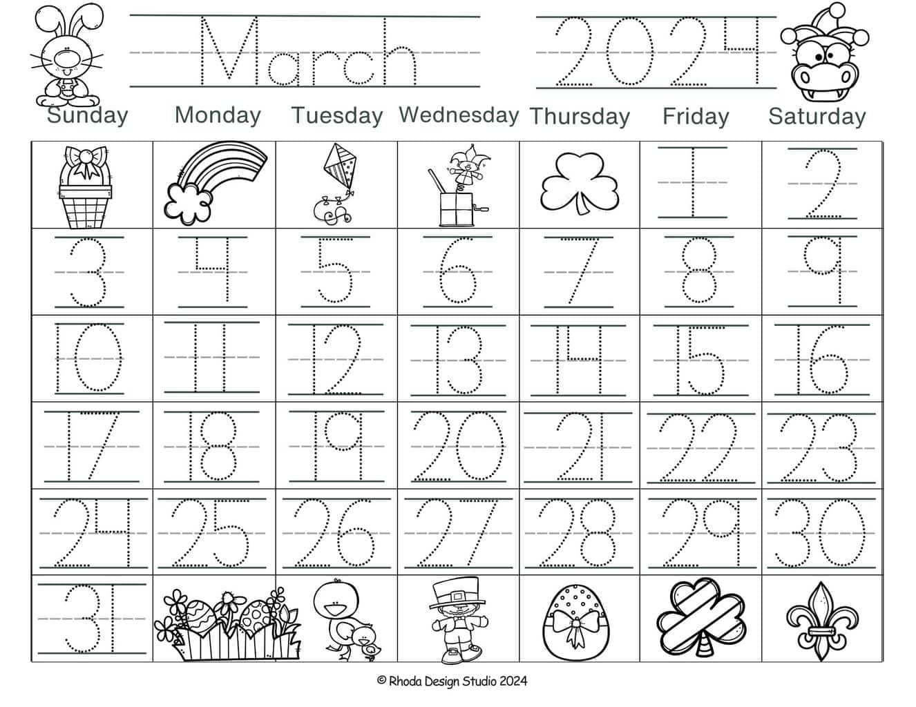 traceable-numbers-march-calendar-with-numbers