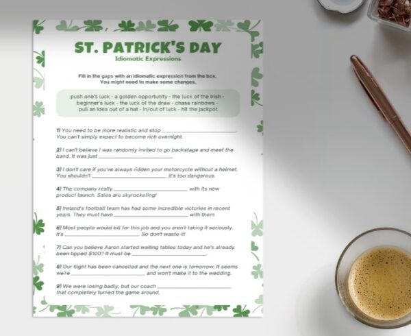 st patricks day idioms worksheet