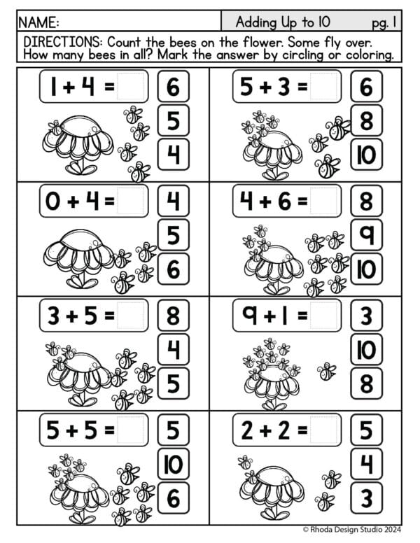 adding-up-to-10-bees-worksheets-01