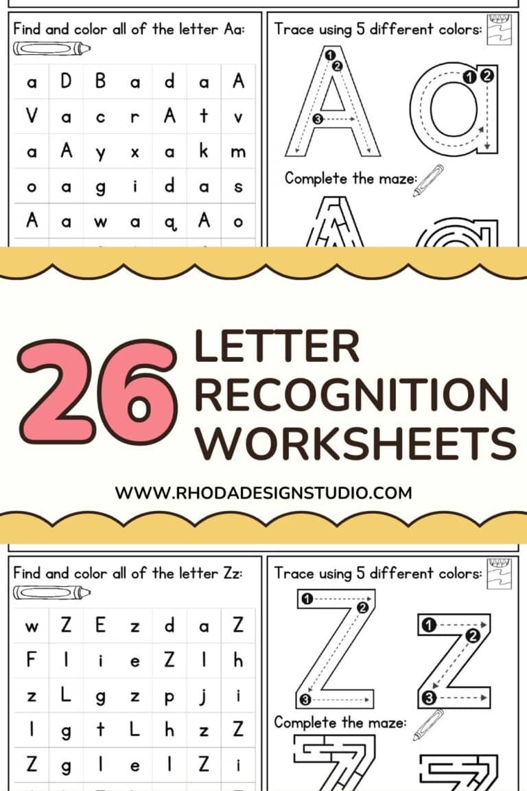 alphabet letter recognition worksheets for pre-k and kindergarten. alphabet mazes, tracing, and coloring