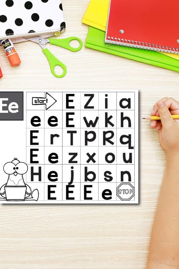 Alphabet mazes. Free worksheets for pre-k, Kindergarten, and First Grade letter practice and recognition.