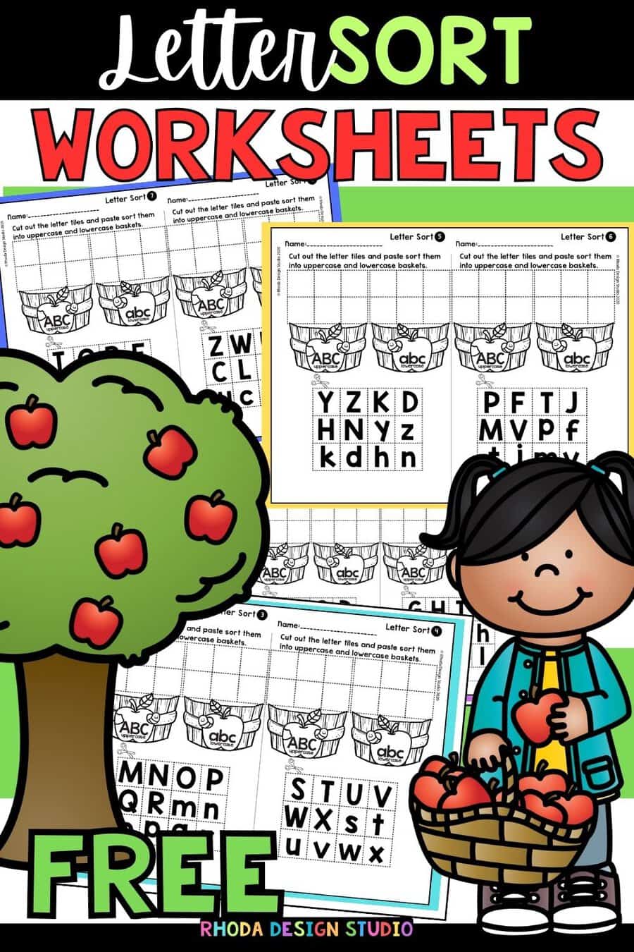 Free Apple Letter Sort Worksheets for Pre-K and Kindergarten