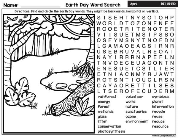 earth day word search and coloring page