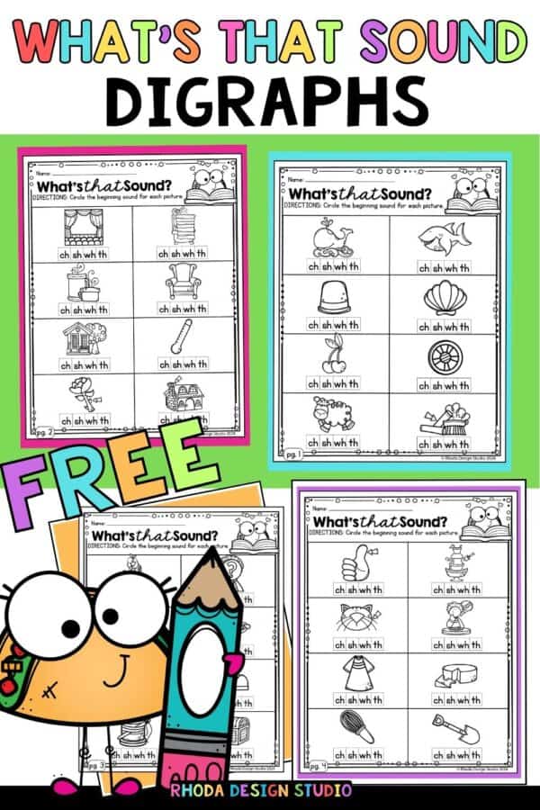 Practice recognizing beginning digraphs with these FREE What’s That Sound worksheets. In this printable activity, your child will circle the consonant digraphs for each picture.