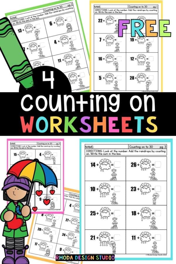 Students will enjoy counting on using these fun addition problems. Each sheet contains addition problems where students first say the number and then count the pictures on to solve the problem. The sheets can be used for independent work, math centers and homework to help students with basic addition facts.