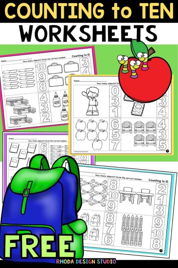 Teach your little ones how to count to 10 with these free worksheets. Grab your school supplies and start learning today! #countingto10 #freeworksheets #educationalactivities