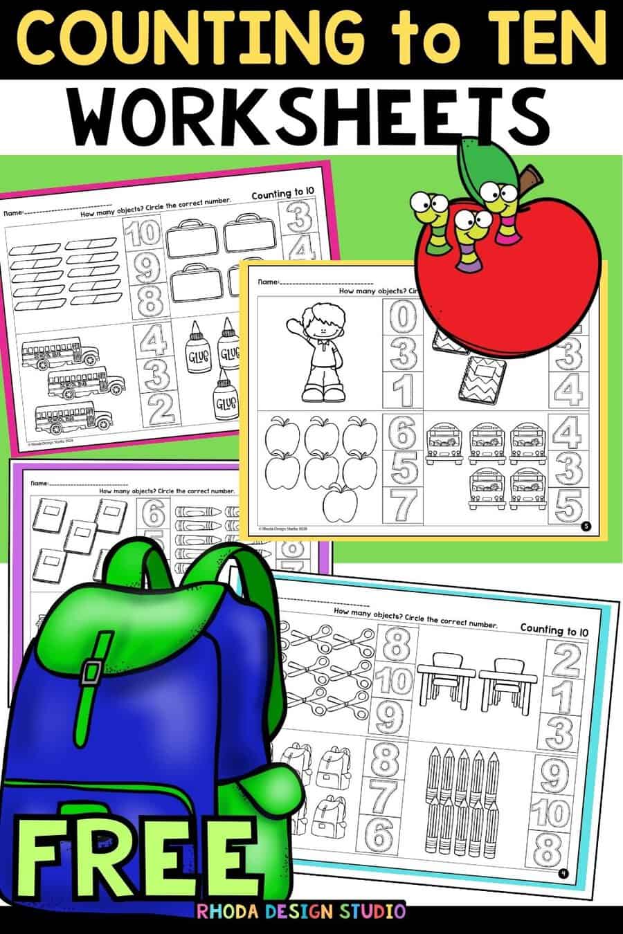 Teach your little ones how to count to 10 with these free worksheets. Grab your school supplies and start learning today! #countingto10 #freeworksheets #educationalactivities