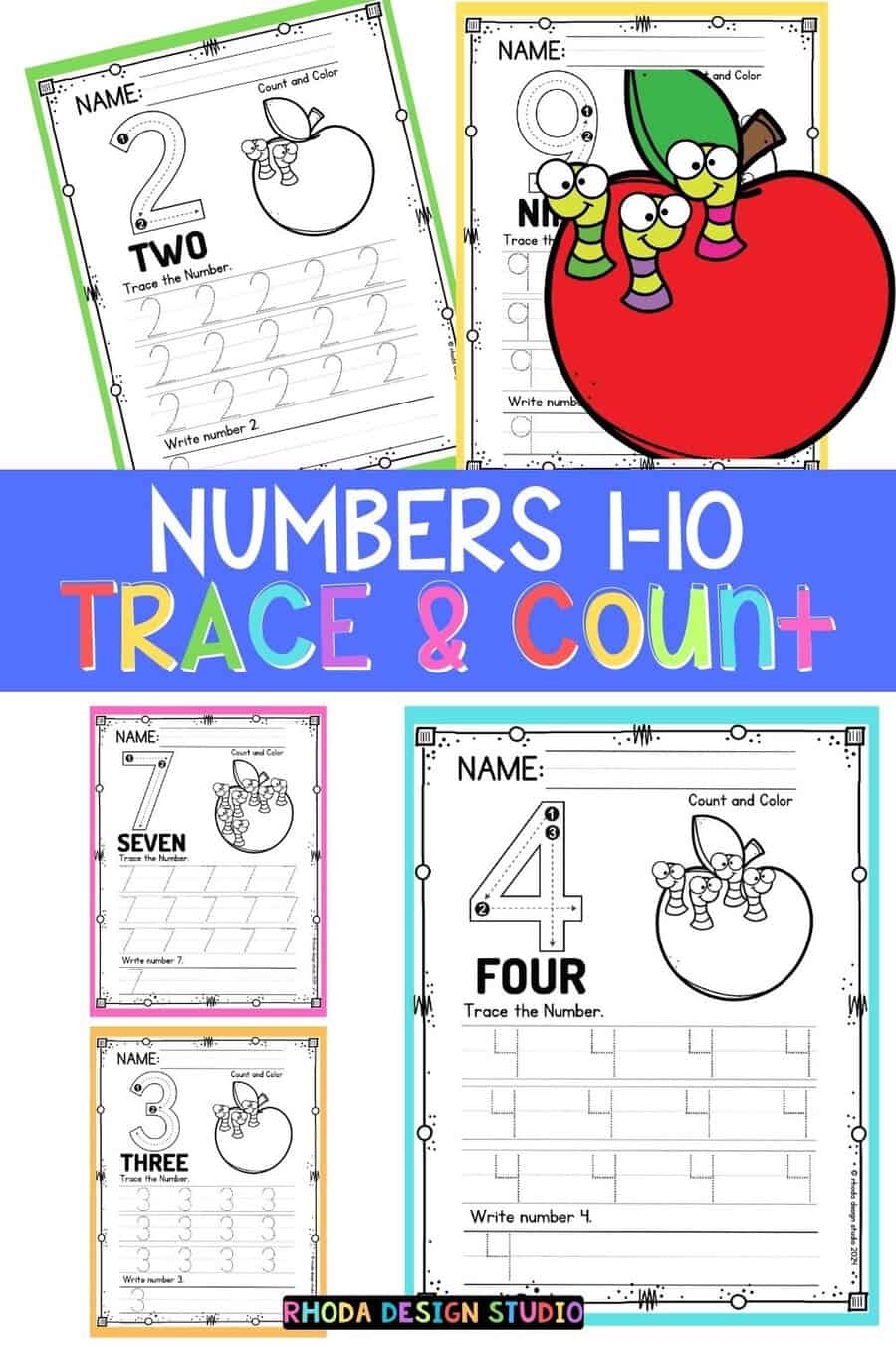 Counting Worms Free Number Tracing Worksheets