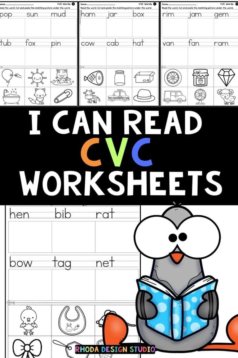 I Can Read CVC Words with pictures. Students practice reading words and matching the picture. Cut and paste worksheets.