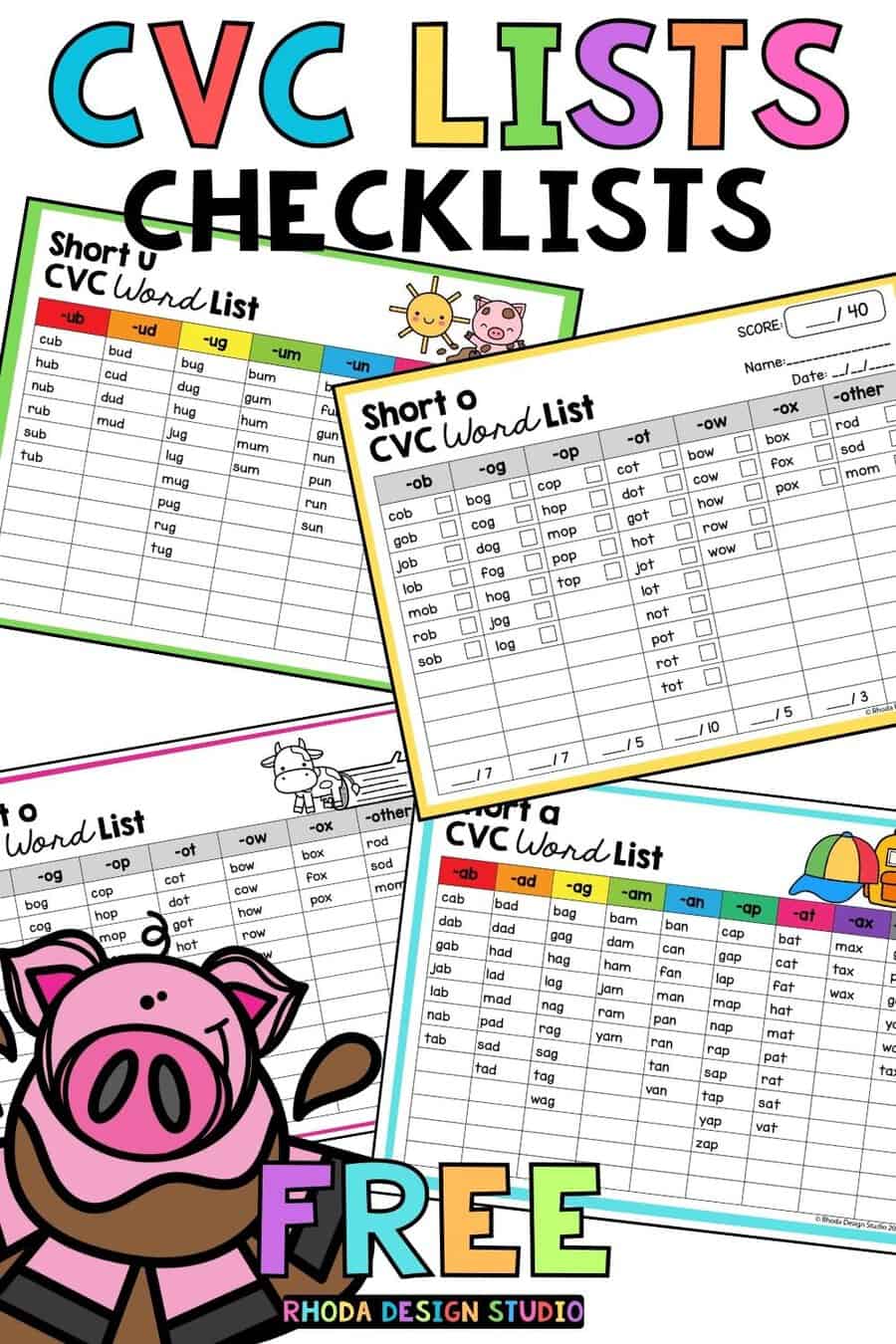 CVC word lists. Use them for checklists, progress monitoring, tracking student growth, and fluency practice.