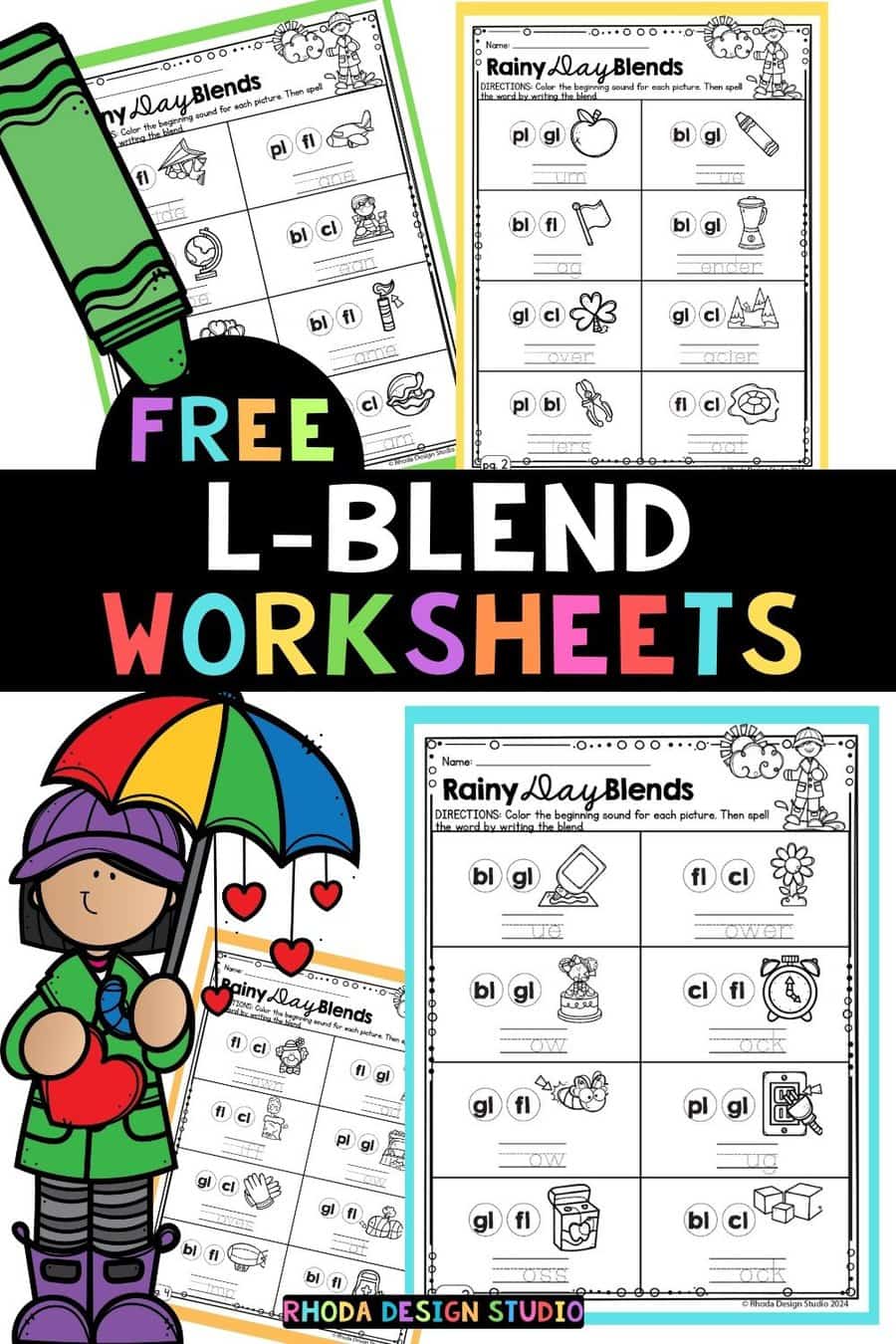 Free Rainy Day L-Blends: Consonant Blends Worksheets