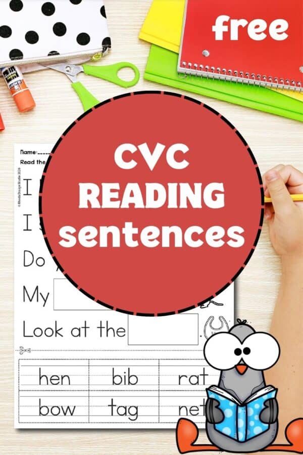 I Can Read CVC Sentences. Free worksheets for Pre-K and Kindergarten reading practice.