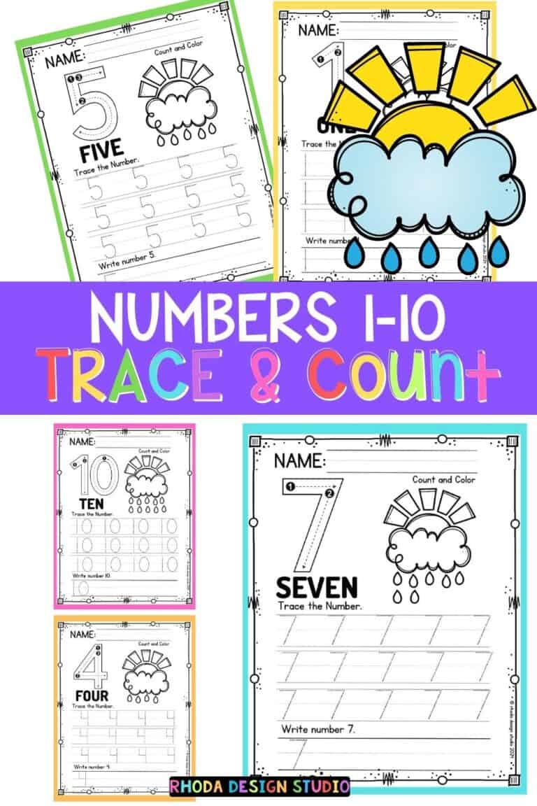 Free Printable Spring Rain Number Worksheets 1-10