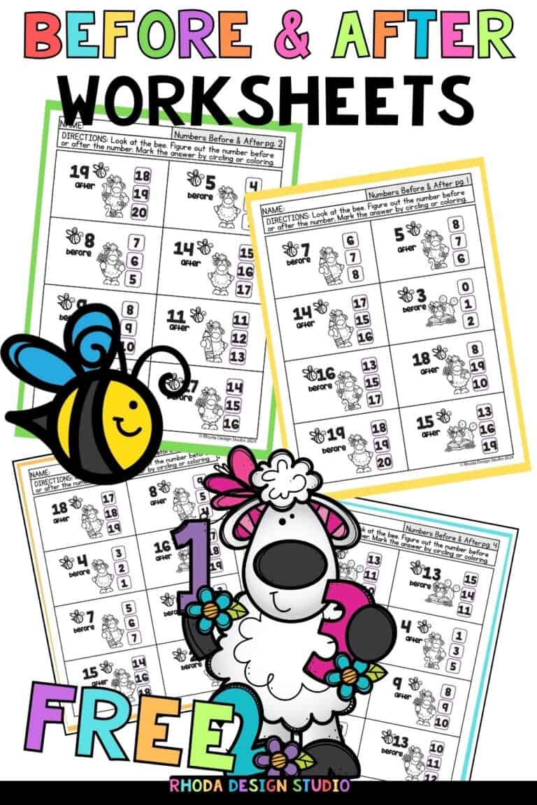 Practice identifying before and after numbers 0-10 with these free printable math worksheets.