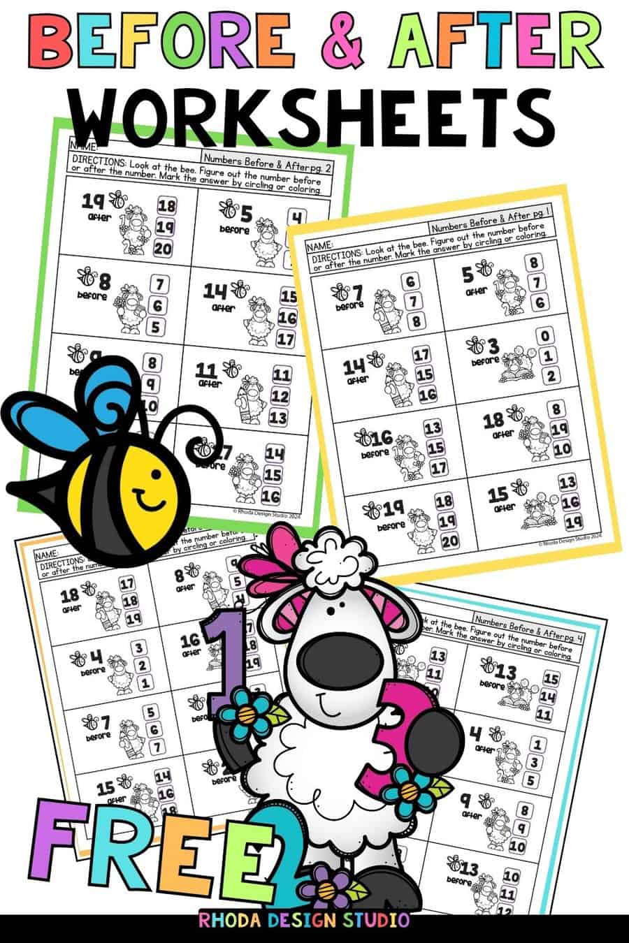 Practice identifying before and after numbers 0-10 with these free printable math worksheets.