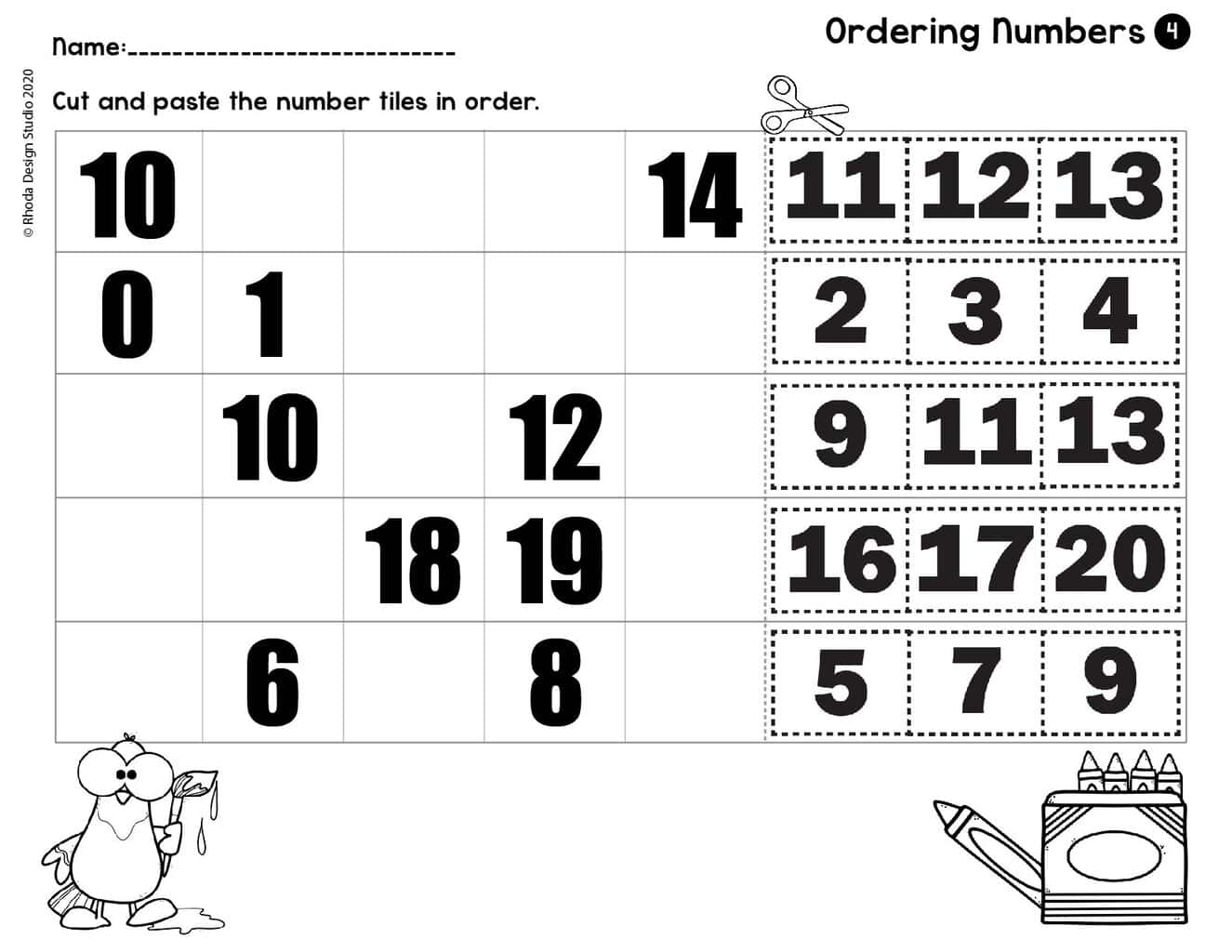 Free Cut and Paste Ordering Numbers Worksheets