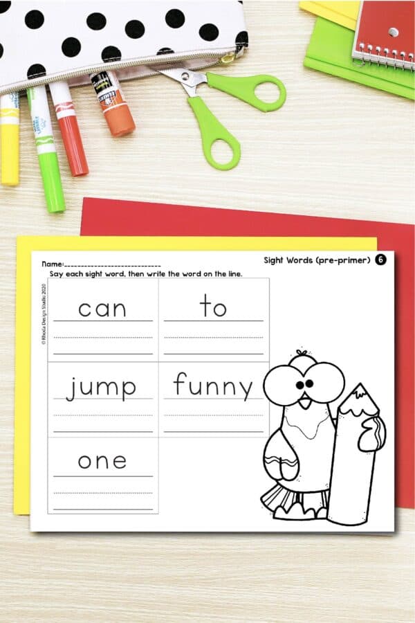 Pre-Primer sight word worksheets for Kindergarten and first grade reading practice. Pigeons and word tracing fun.