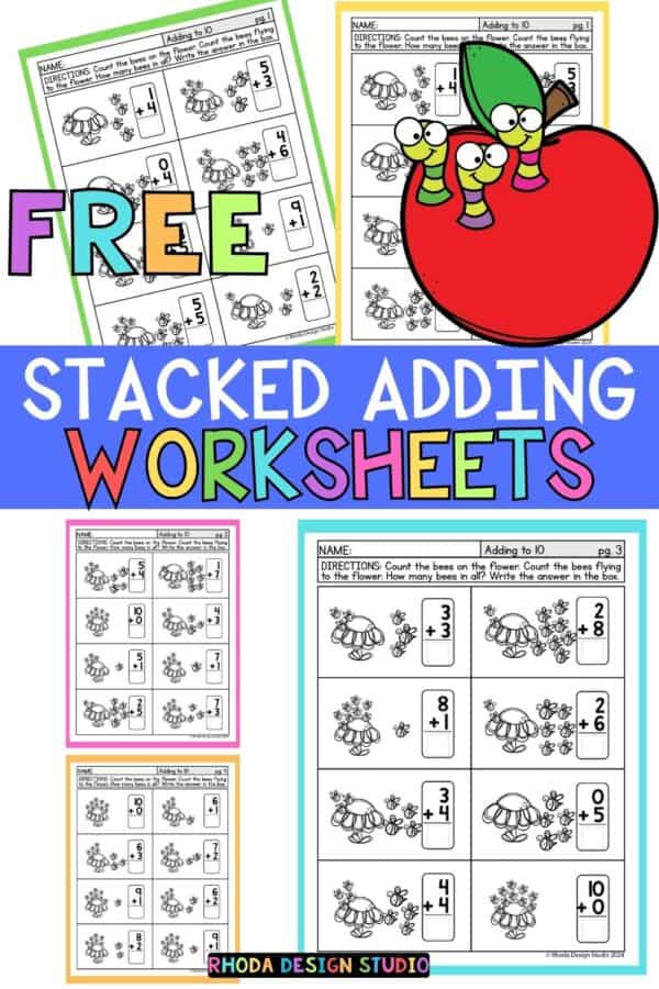 Stacked Addition Up to 10: Free Worksheets