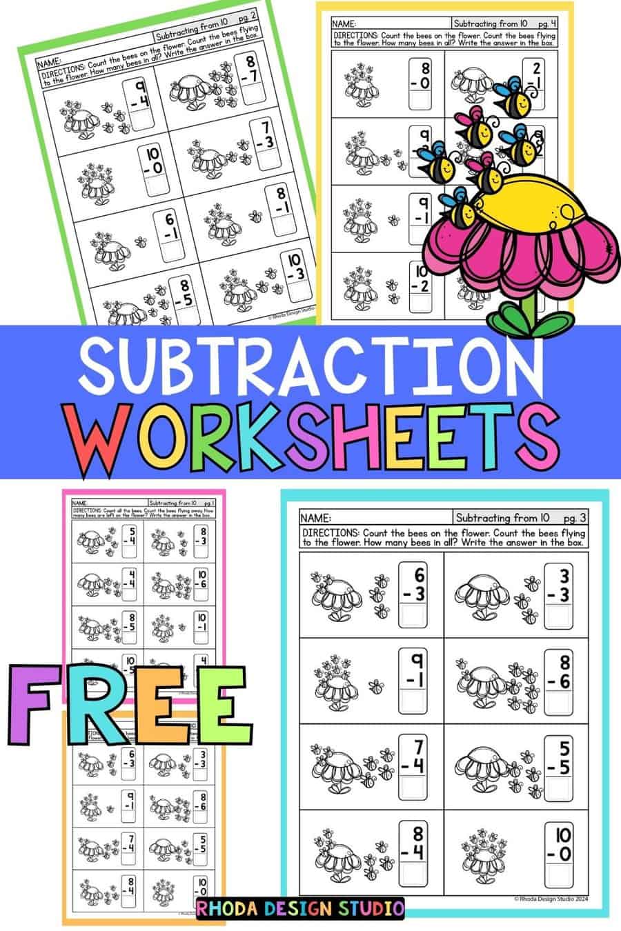Stacked Subtraction From 10: Free Worksheets