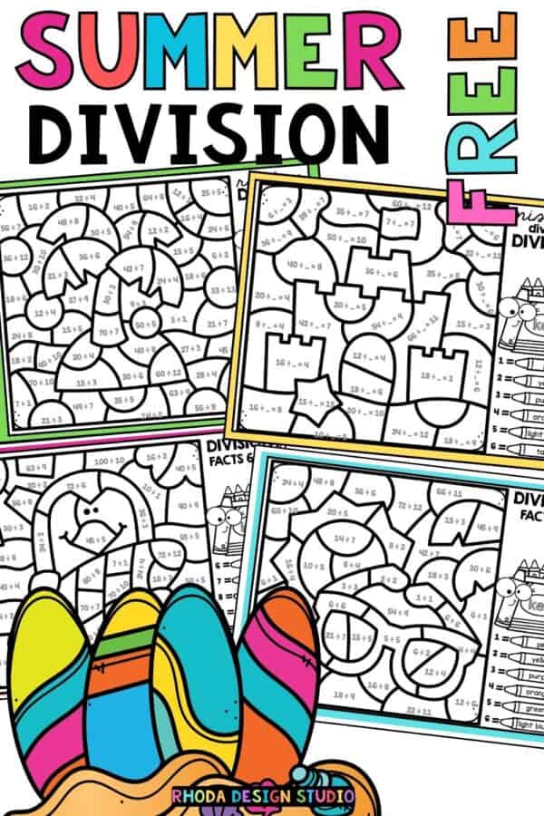 These free summer color by number division worksheets are great to practice number and math facts with FUN summer color by code pages. Download the pdf summer activity now.