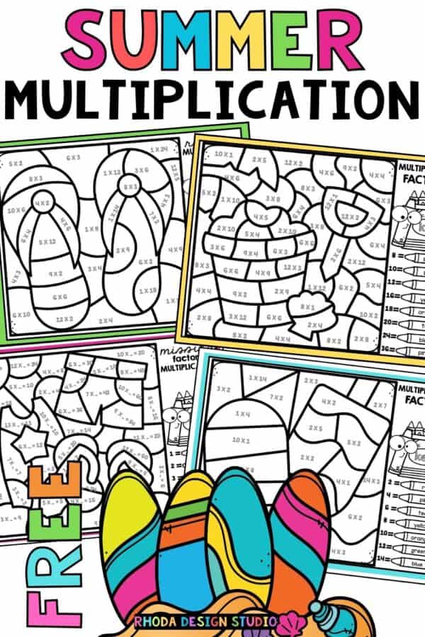 These free summer color by number multiplication worksheets are great to practice number and math facts with FUN summer color by code pages. Download the pdf summer activity now.