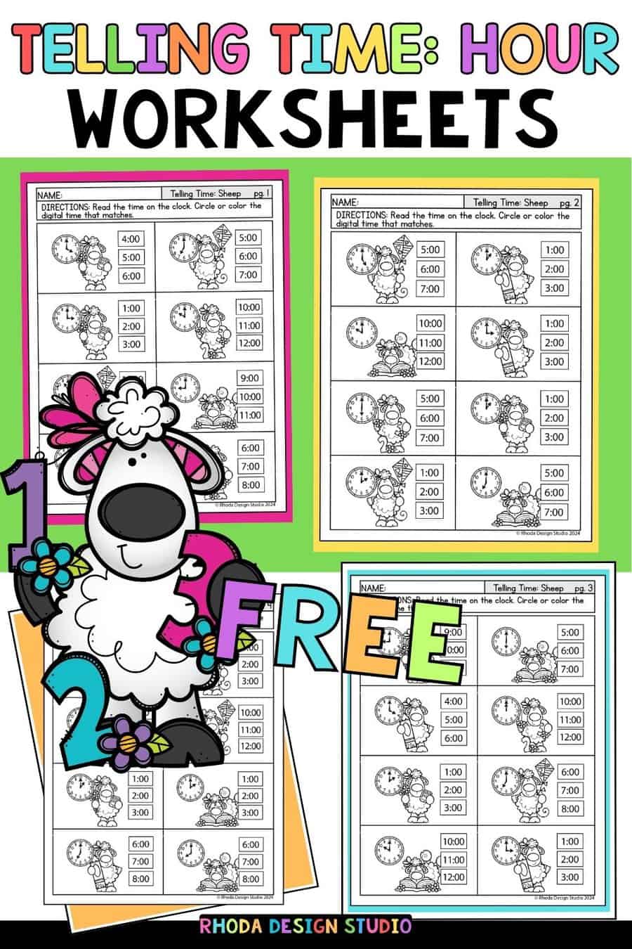 Telling time worksheets PDF set for teaching children to tell time to the hour. Free printable worksheets for kindergarten.
