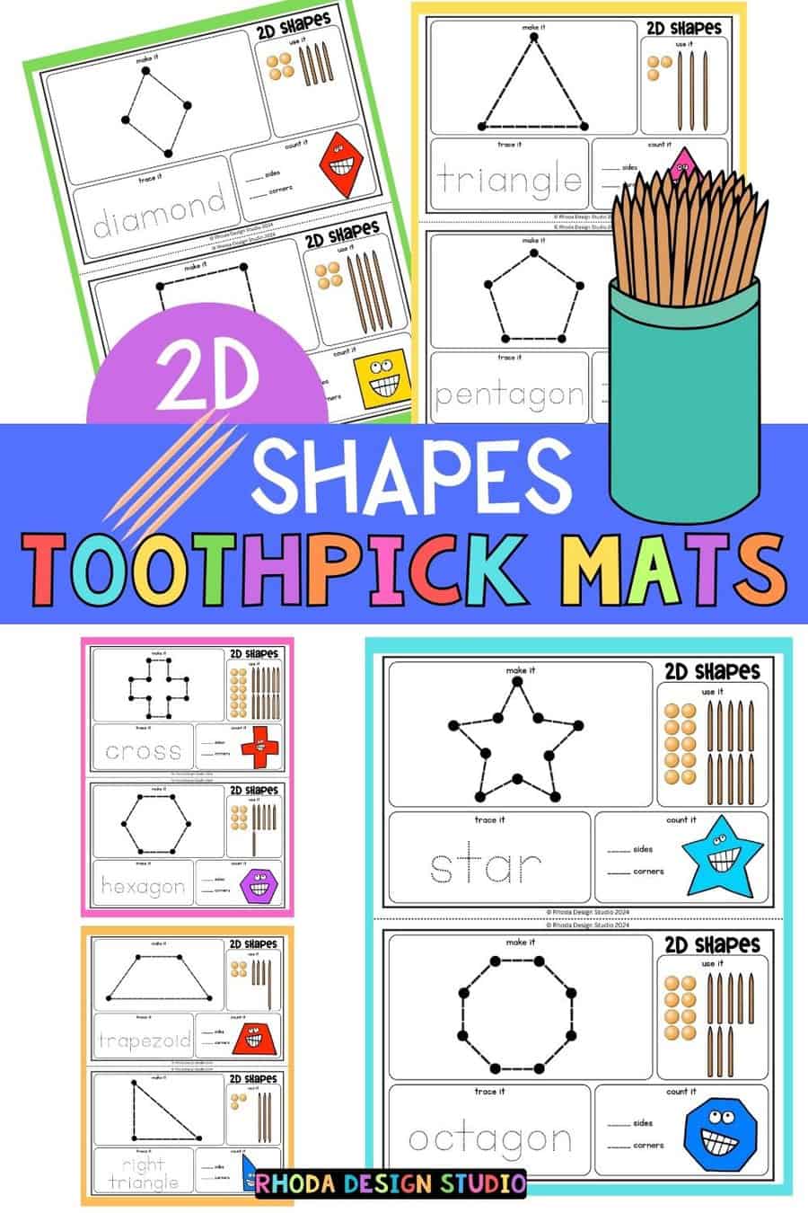 12 Free Hands on Learning 2D Shapes Activities with Toothpicks