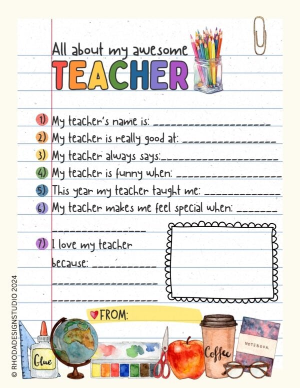 About My Teacher Appreciation Week Printable