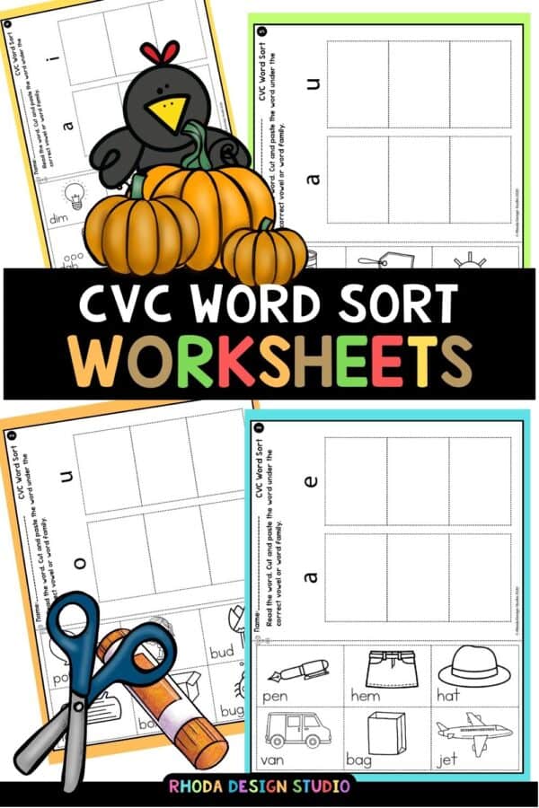 CVC word sort worksheets pre-k and kindergarten phonics worksheets SOR