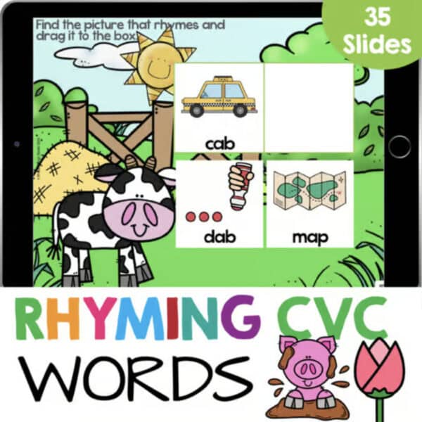 Interactive Google Slides and Boom CVC Rhyming Words Lesson