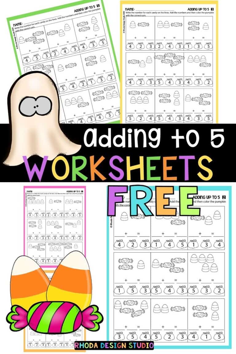 Adding Candies Up to 5: Free Halloween Worksheets